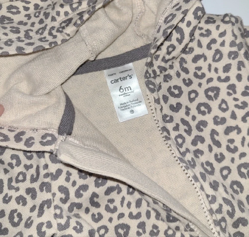 Carters Beige Leopard Print Hooded Baby One-Piece With Ears Size 6 Months.